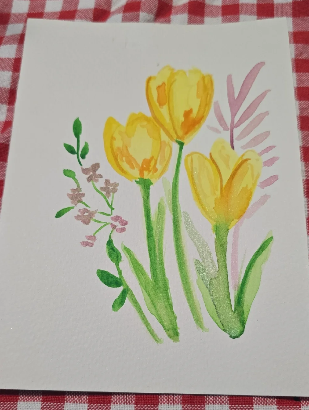 Yellow Tulip Watercolor Floral CARD
